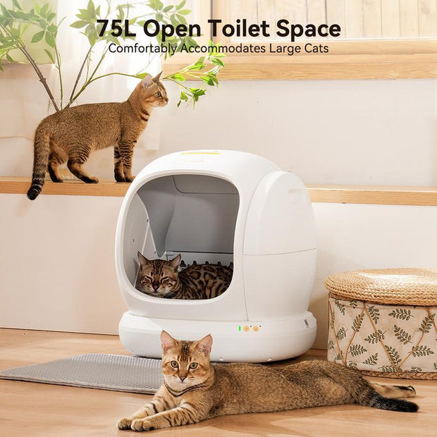 Meowant SC02 75L Extra Large Self-Cleaning Cat Litter Box with APP Control,Odor Removal,And Included Mat&Liner for Multiple Cats Stainless Steel