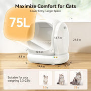 Meowant SC02 75L Extra Large Self-Cleaning Cat Litter Box with APP Control,Odor Removal,And Included Mat&Liner for Multiple Cats Stainless Steel