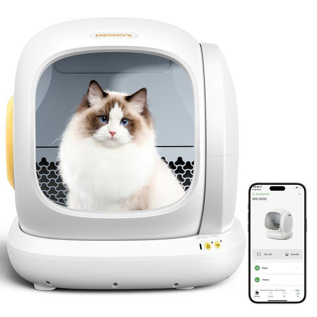 Meowant SC02 75L Extra Large Self-Cleaning Cat Litter Box with APP Control,Odor Removal,And Included Mat&Liner for Multiple Cats Stainless Steel