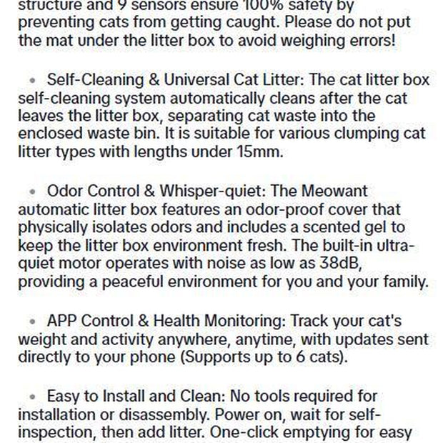 Meowant SC02 75L Extra Large Self-Cleaning Cat Litter Box with APP Control,Odor Removal,And Included Mat&Liner for Multiple Cats Stainless Steel